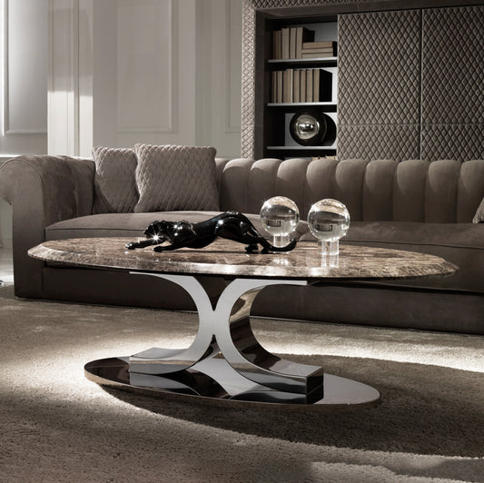 Luxury Contemporary Italian Oval Marble Coffee Table