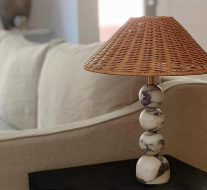 Marble Orb Rattan Table Lamp