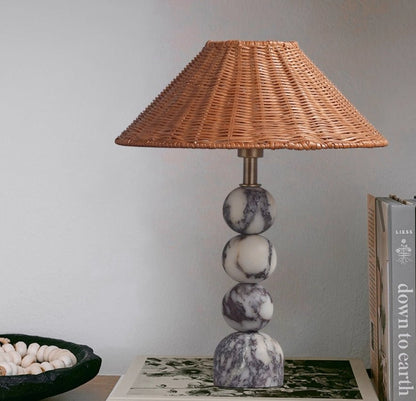 Marble Orb Rattan Table Lamp
