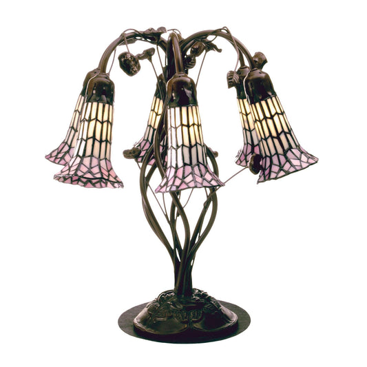 Meyda Lighting Tiffany Pond Lily White And Pink 19 Inch Table Lamp Cp186543