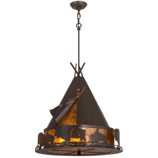 Meyda Lighting Teepee With Buffalo 24 Inch Large Pendant Cp21775