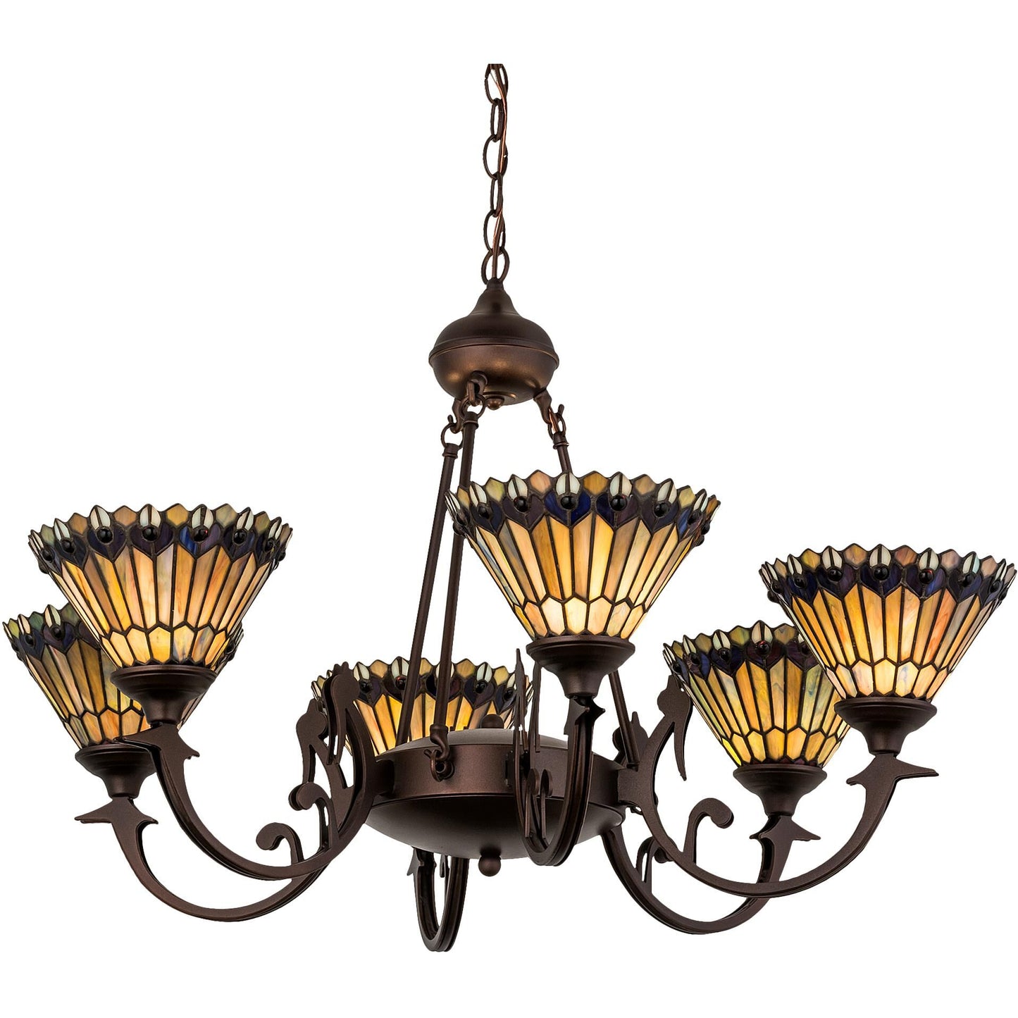 Meyda Lighting Tiffany Jeweled Peacock 33 Inch 6 Light Chandelier Cp23125