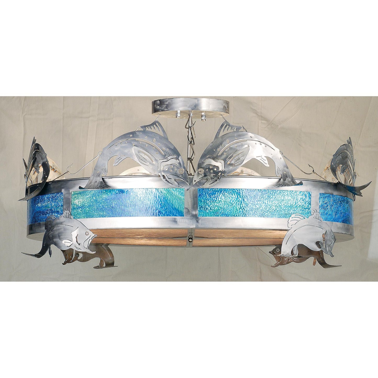 Meyda Lighting Catch Of The Day Trout 65 Inch 8 Light Semi Flush Mount Cp93393