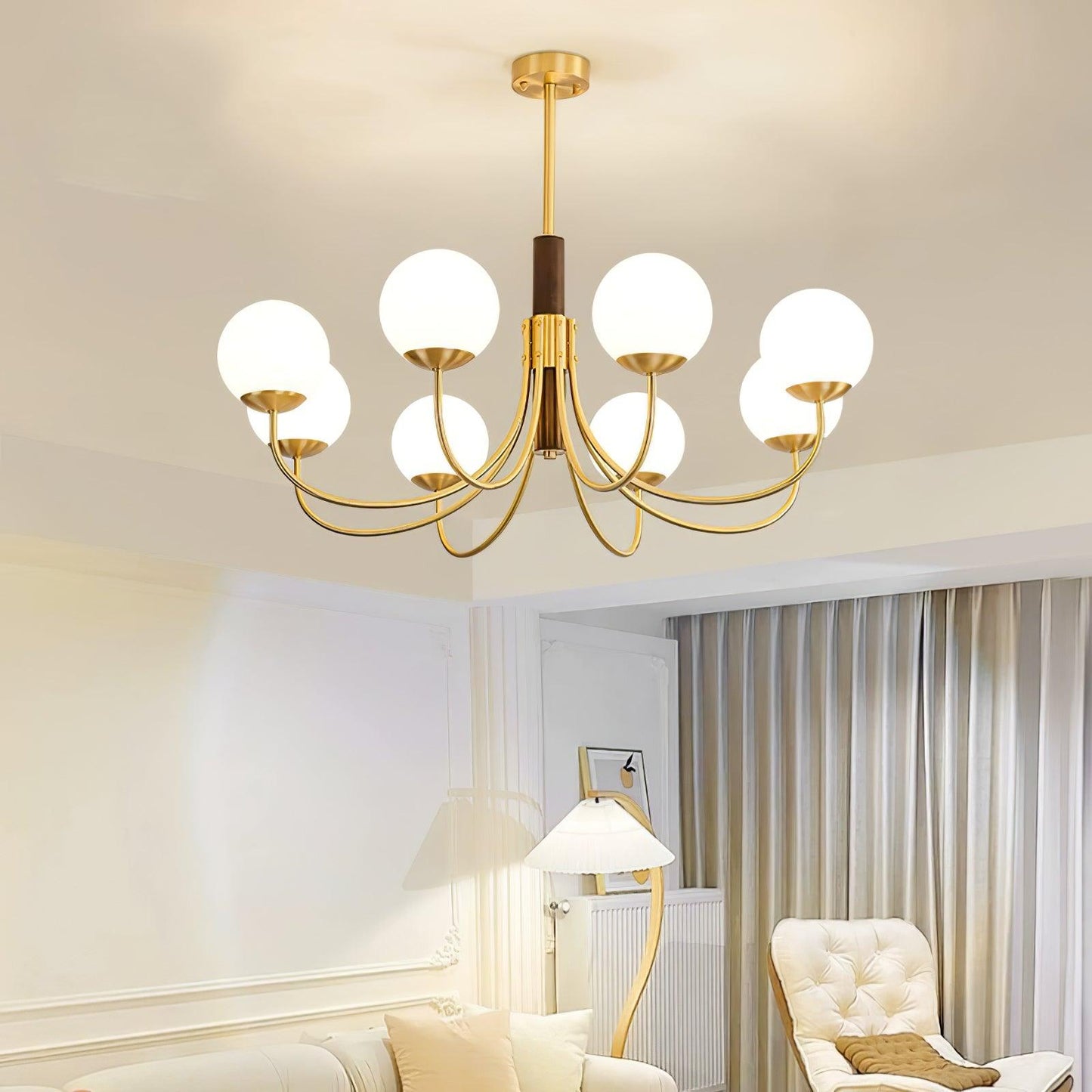 Midas Touch Walnut Sphere Ceiling fixture Chandelier