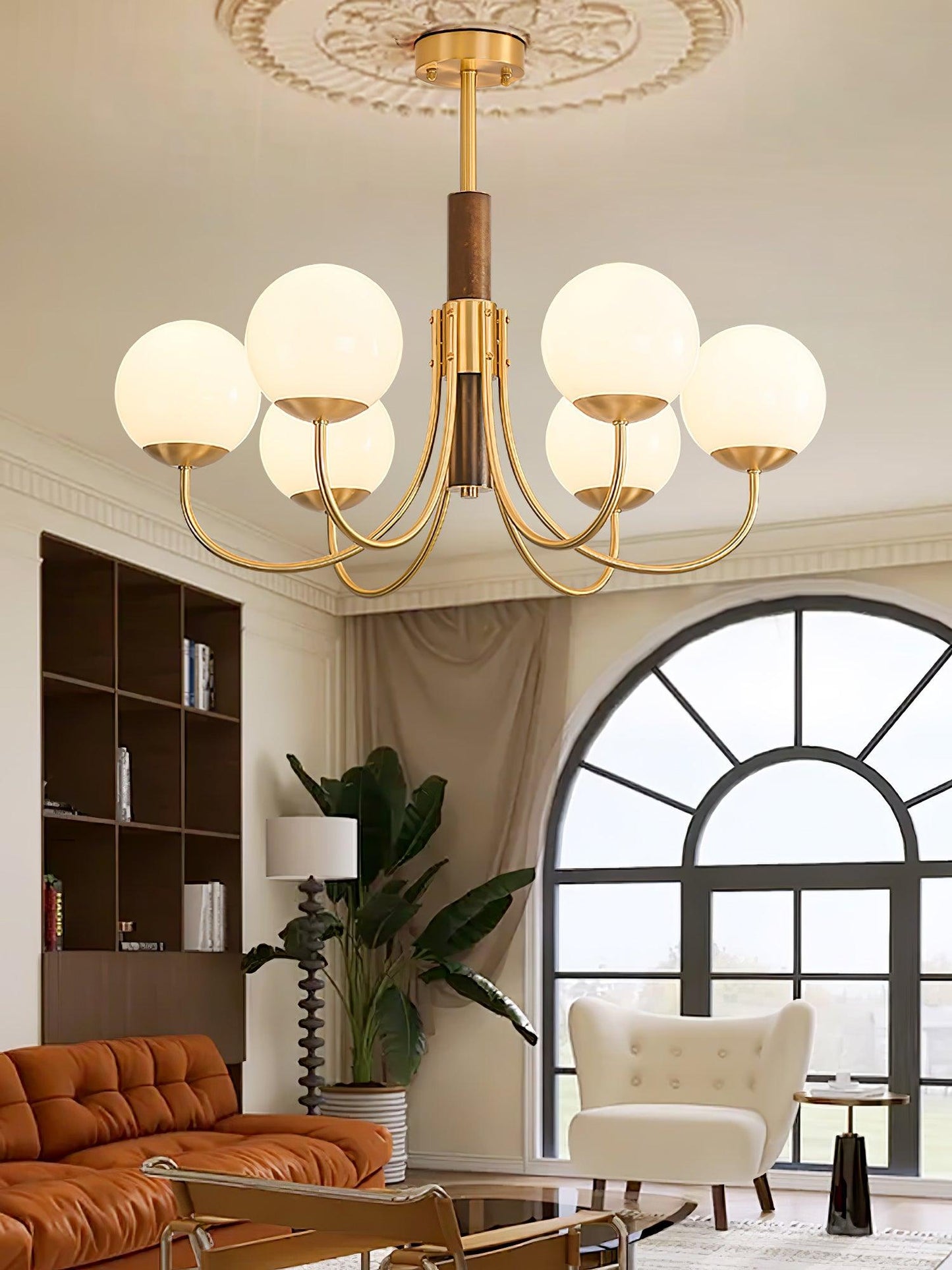 Midas Touch Walnut Sphere Ceiling fixture Chandelier