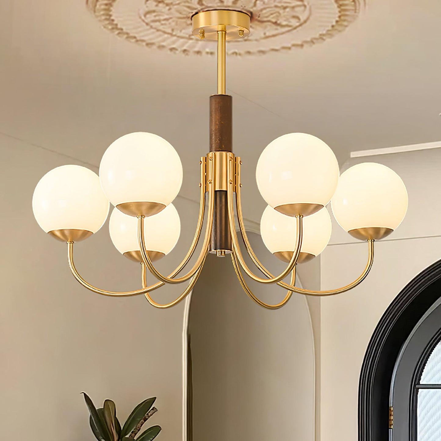 Midas Touch Walnut Sphere Ceiling fixture Chandelier