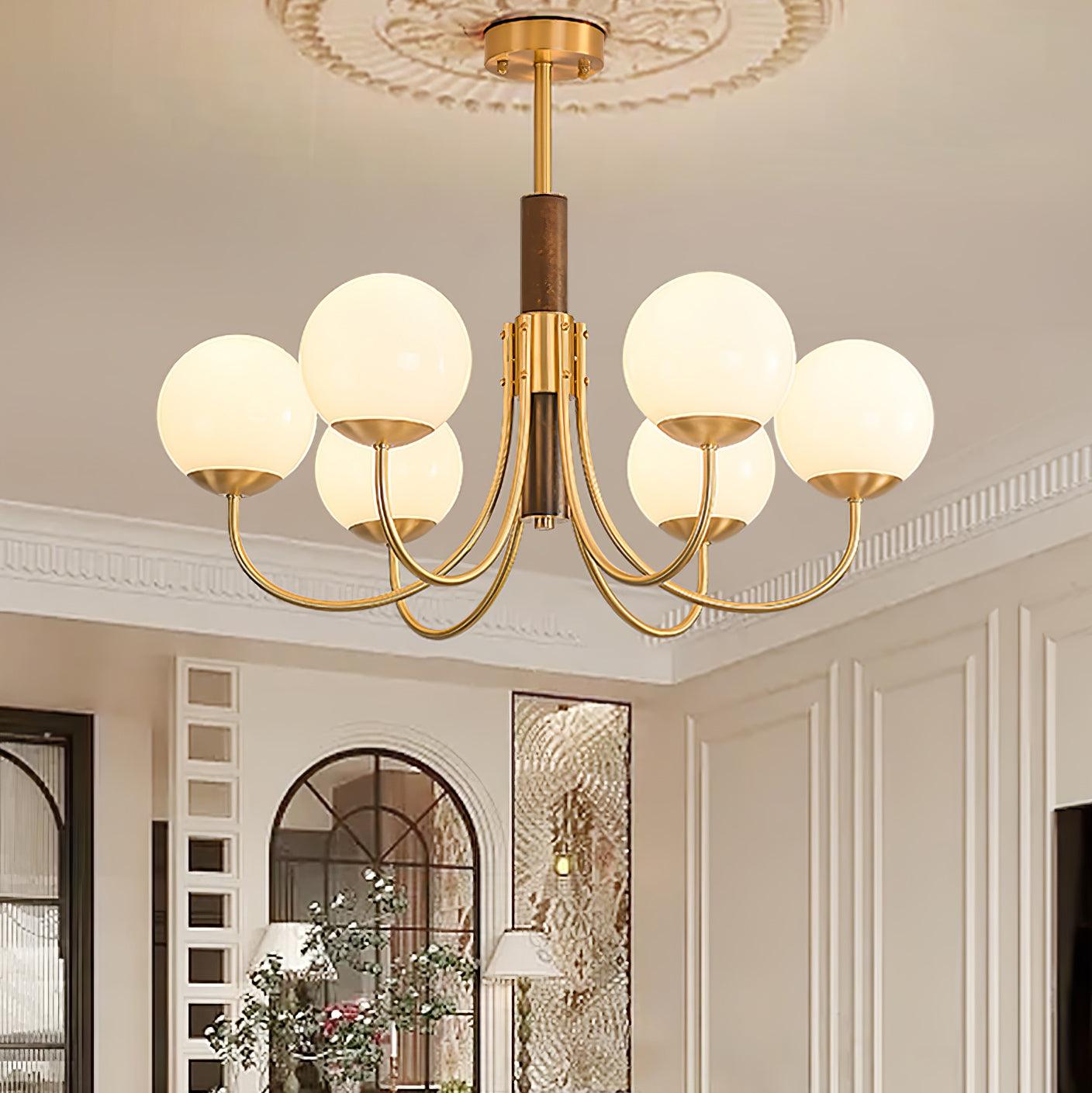 Midas Touch Walnut Sphere Ceiling fixture Chandelier