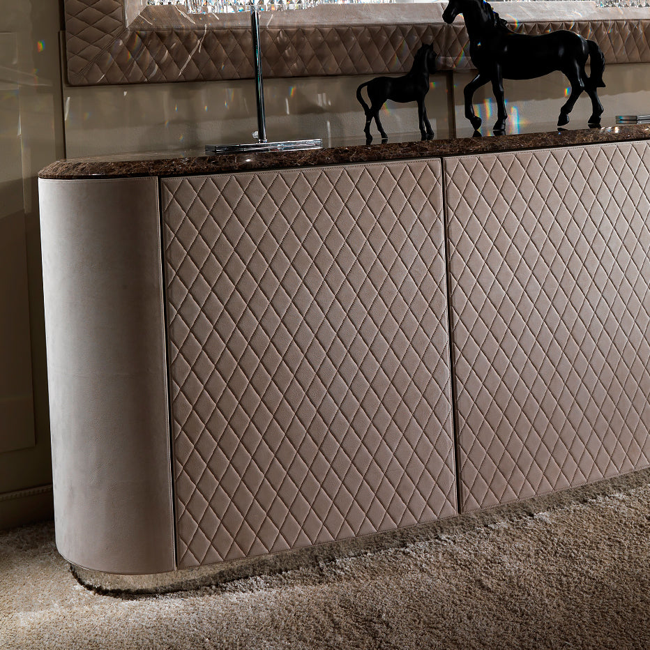 Luxury Marble Nubuck Leather Buffet And Mirror Set