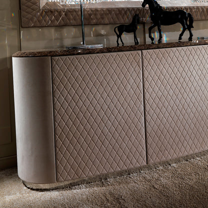 Luxury Marble Nubuck Leather Buffet And Mirror Set