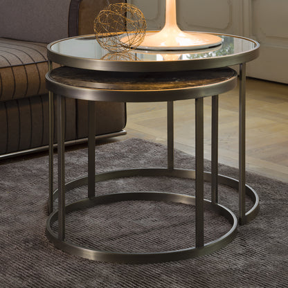 Mirrored Italian Designer Round Side Table Set