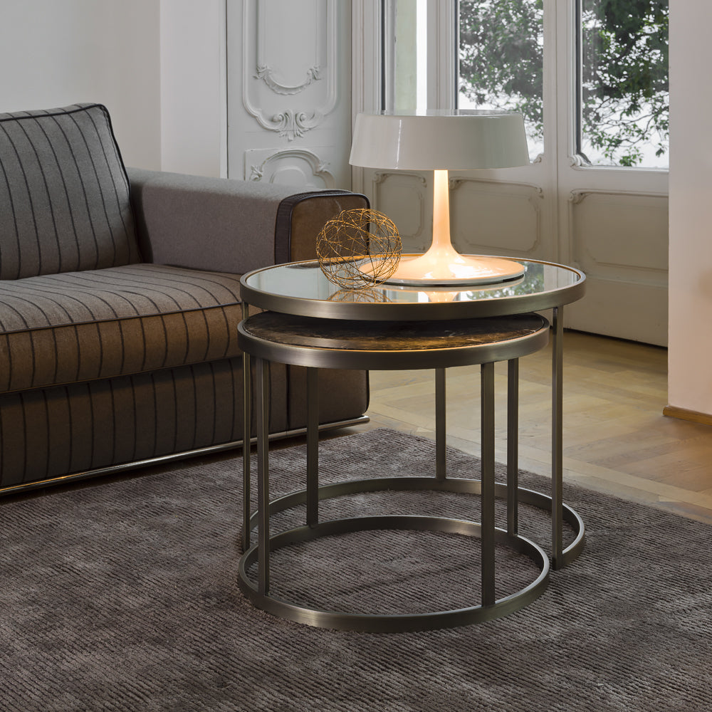 Mirrored Italian Designer Round Side Table Set