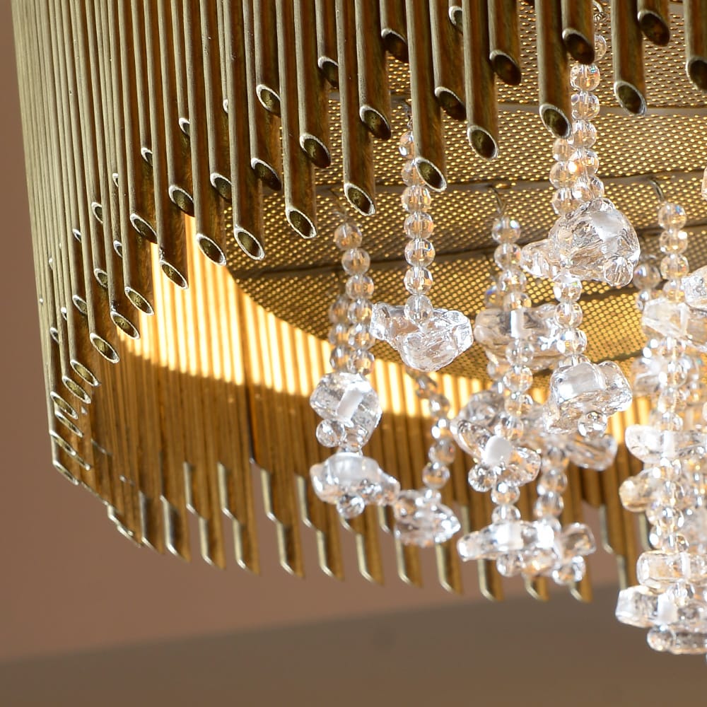 Modern Antique Brass Italian Chandelier With Murano Glass Drops