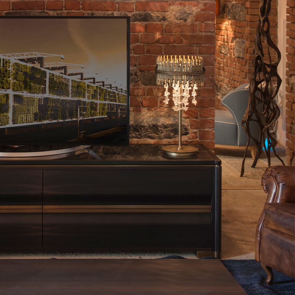 Modern Antique Brass Italian Lamp With Murano Glass Drops