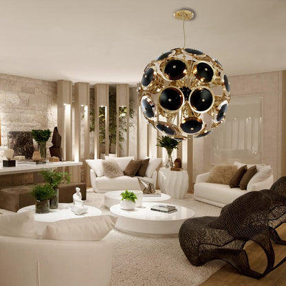 Modern Black And Gold Plated Sphere Chandelier