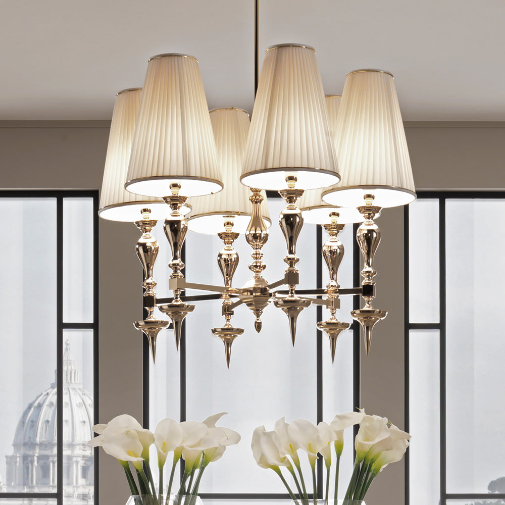 Modern Brass Italian Designer 6 Arm Chandelier