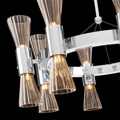 Modern Chrome Murano Glass Designer Chandelier