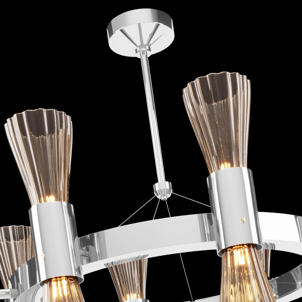 Modern Chrome Murano Glass Designer Chandelier