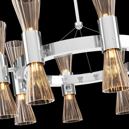 Modern Chrome Murano Glass Designer Chandelier