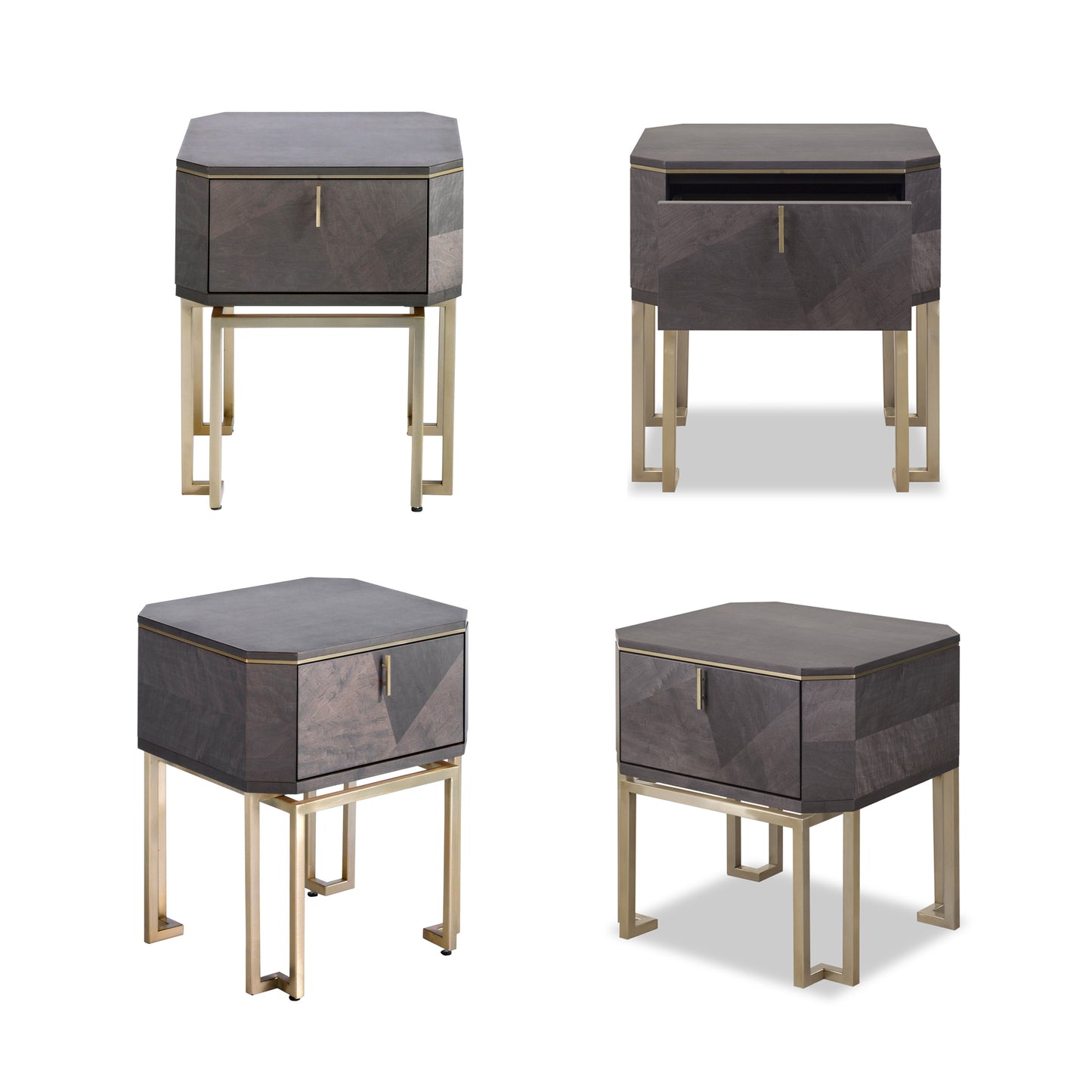 Modern Geometric Veneer Bedside Table