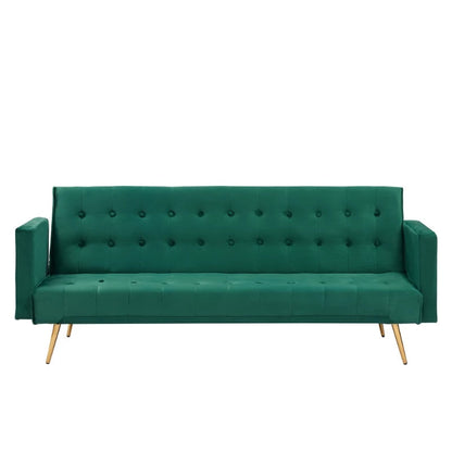 Green Adjustable Velvet Sofa with Gold Legs