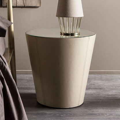 Modern Italian Round Leather Bedside Table