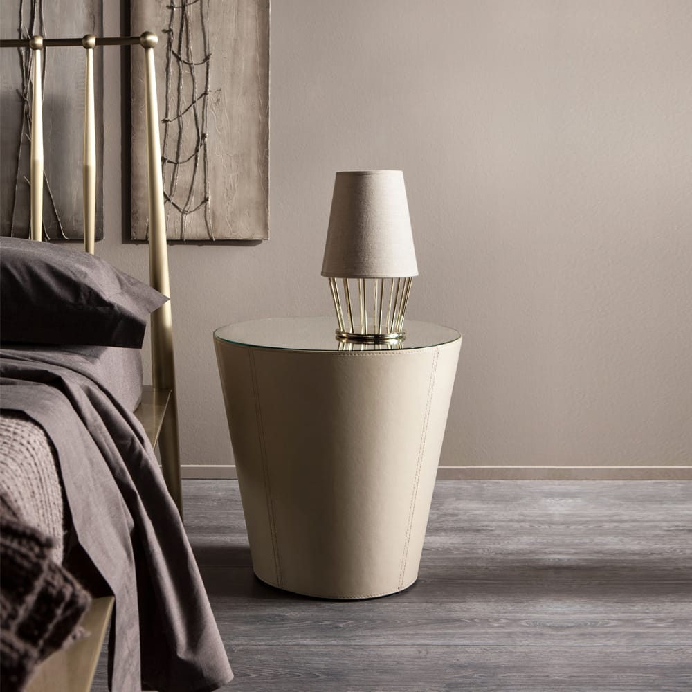 Modern Italian Round Leather Bedside Table