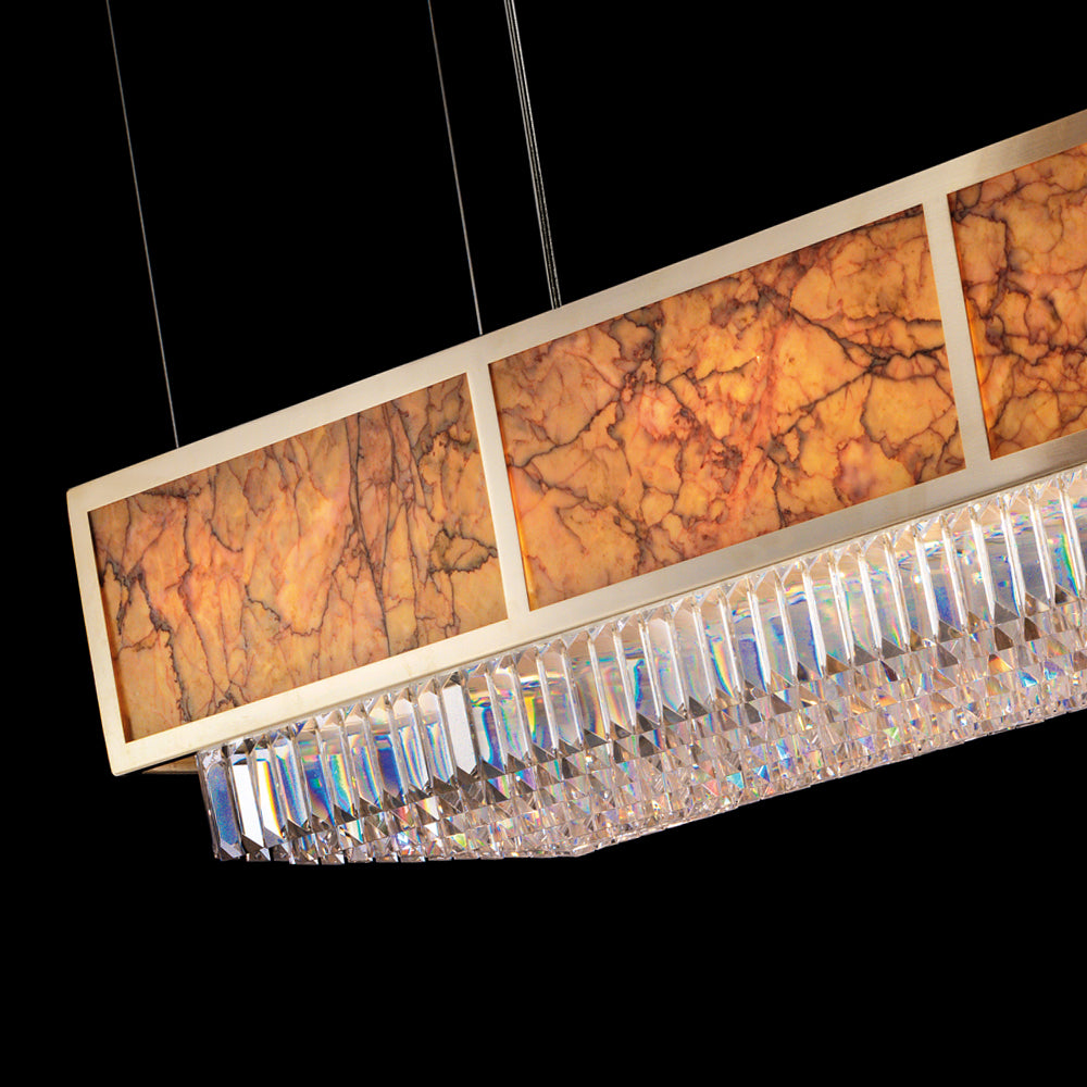 Modern Italian Designer Crystal And Marble Rectangular Chandelier