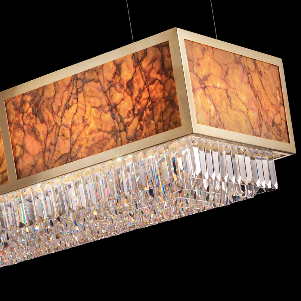 Modern Italian Designer Crystal And Marble Rectangular Chandelier