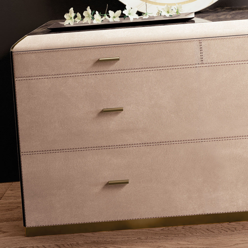 Modern Italian Designer Leather And Marble Chest Of Drawers