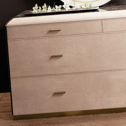 Modern Italian Designer Leather And Marble Chest Of Drawers