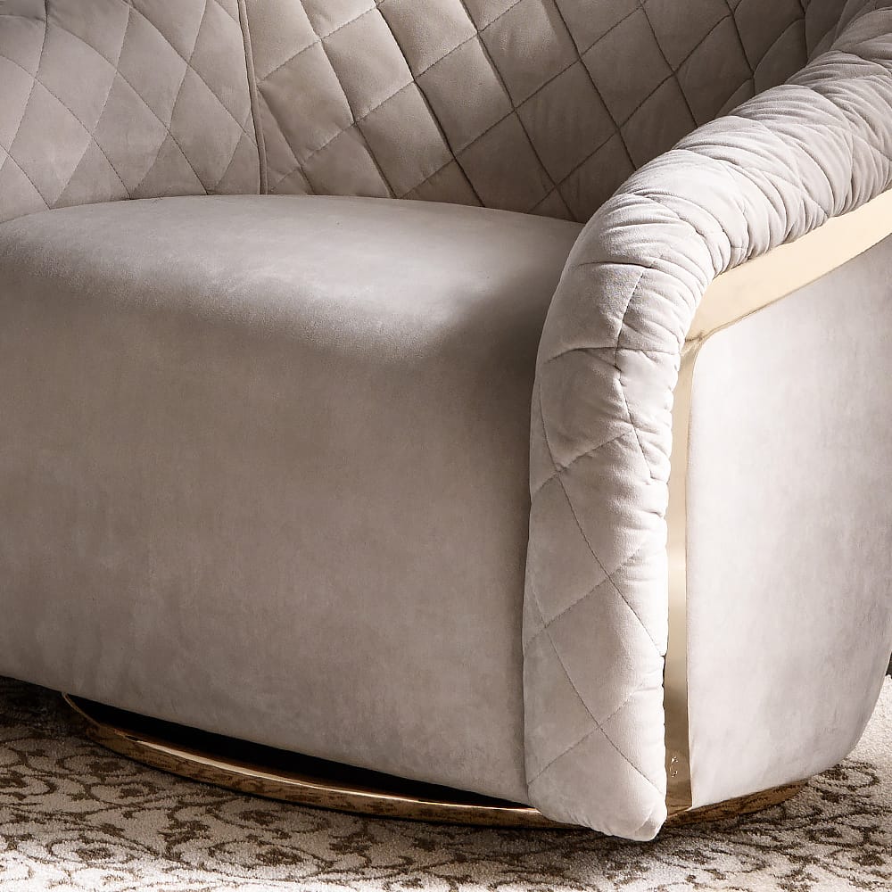 Modern Italian Designer Quilted Leather Swivel Armchair