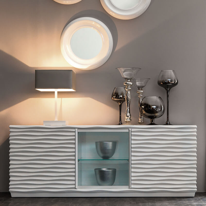 Modern Italian Designer Rippled Display Sideboard