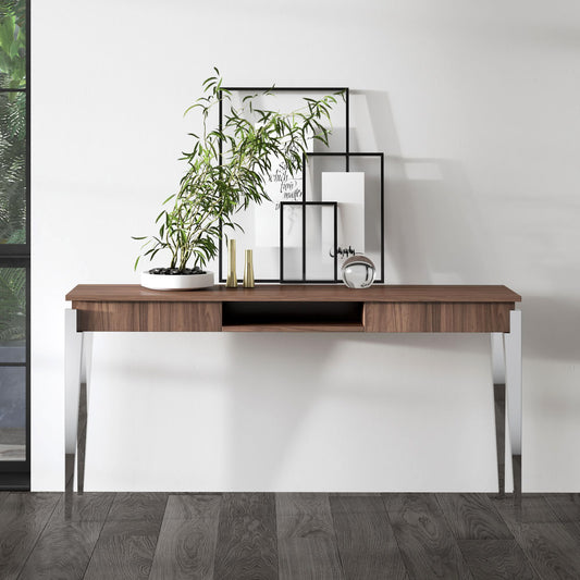 Modern Italian Designer Veneered Console Table With 2 Drawers