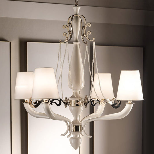 Modern Italian Ivory 4 Arm Chandelier