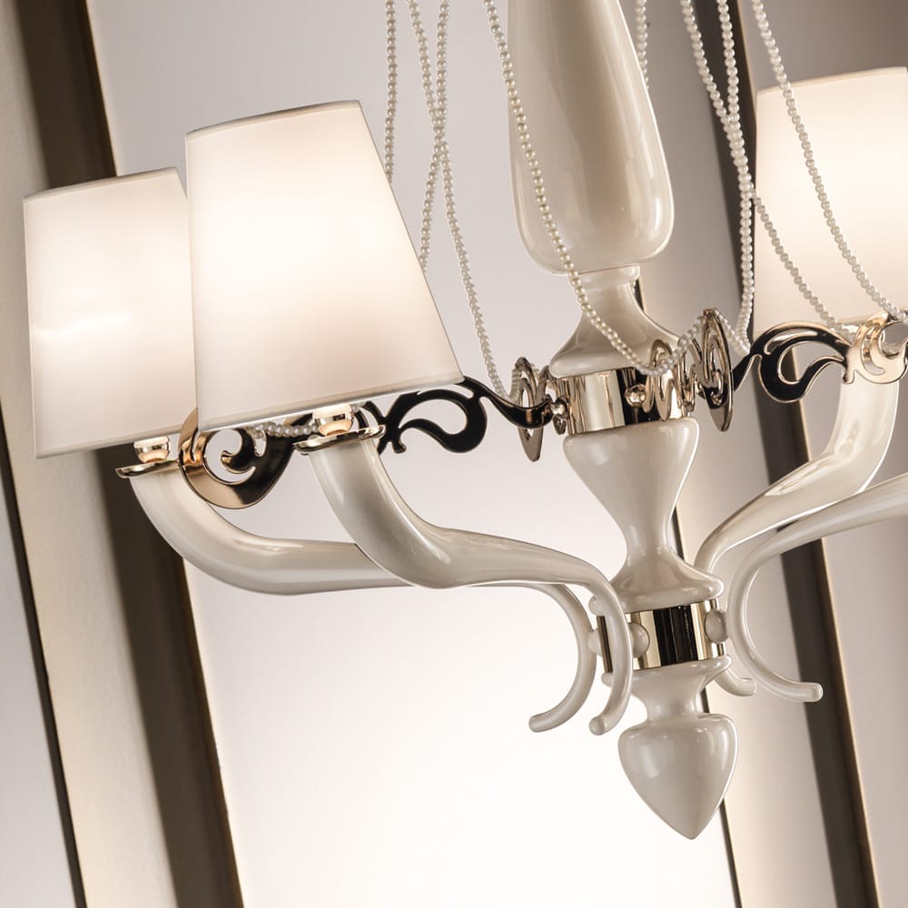 Modern Italian Ivory 4 Arm Chandelier