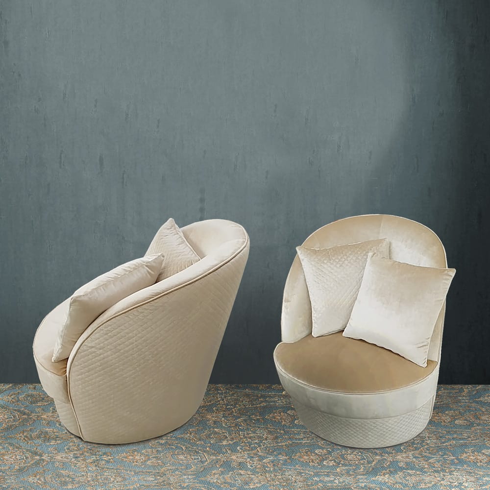 Modern Italian Quilted Velvet Armchair