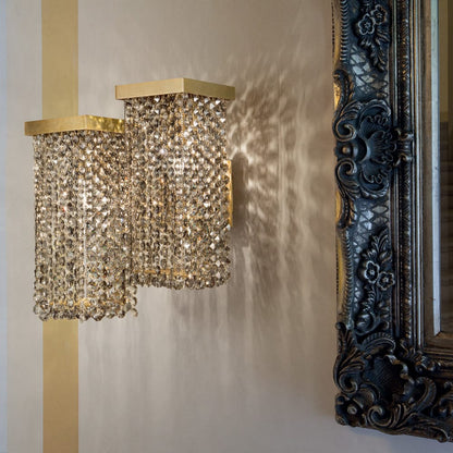 Modern Italian Smoky Crystal Brass Double Wall Light
