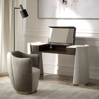 Modern Italian Veneer And Leather Dressing Table Set