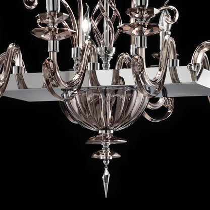 Modern Rectangular Smoked Glass Chandelier