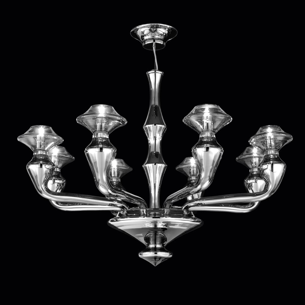 Modern Silver Mirrored Murano Glass Chandelier