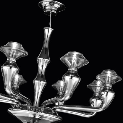 Modern Silver Mirrored Murano Glass Chandelier