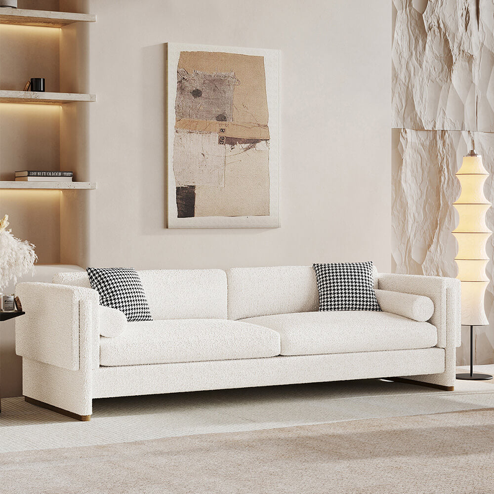 Modern 3 Seater White Sofa with Armrest