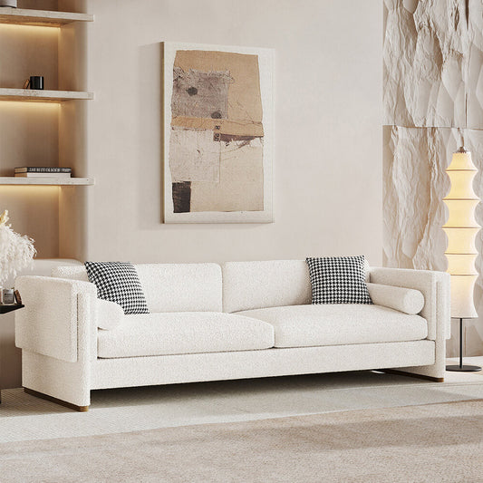 Modern 3 Seater White Sofa with Armrest