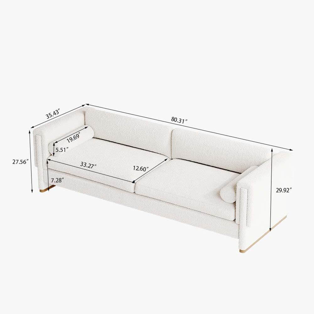 Modern 3 Seater White Sofa with Armrest