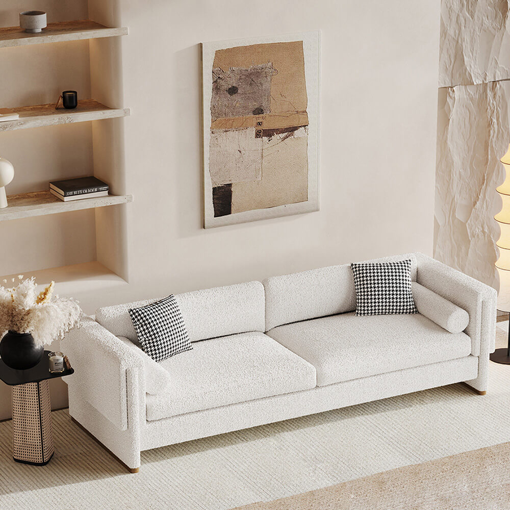 Modern 3 Seater White Sofa with Armrest