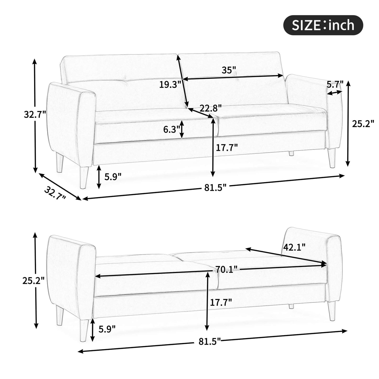 Modern Folding Armchair Futon Sofa Bed with Storage Box