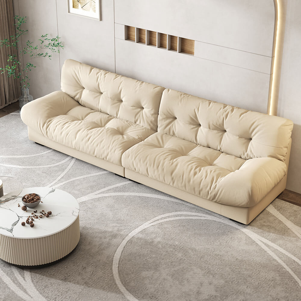 Modern Beige Velvet Section Couch with Arms