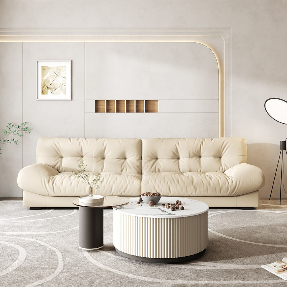 Modern Beige Velvet Section Couch with Arms