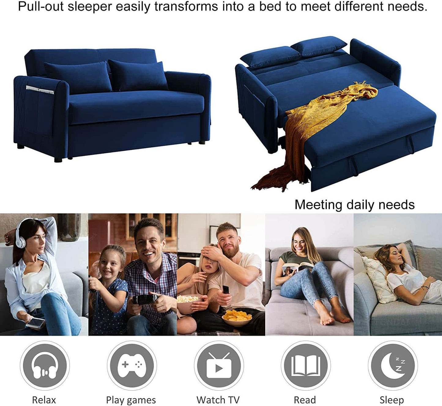 59.9" Modern Convertible Velvet Loveseat Sofa with Adjustable Backrest