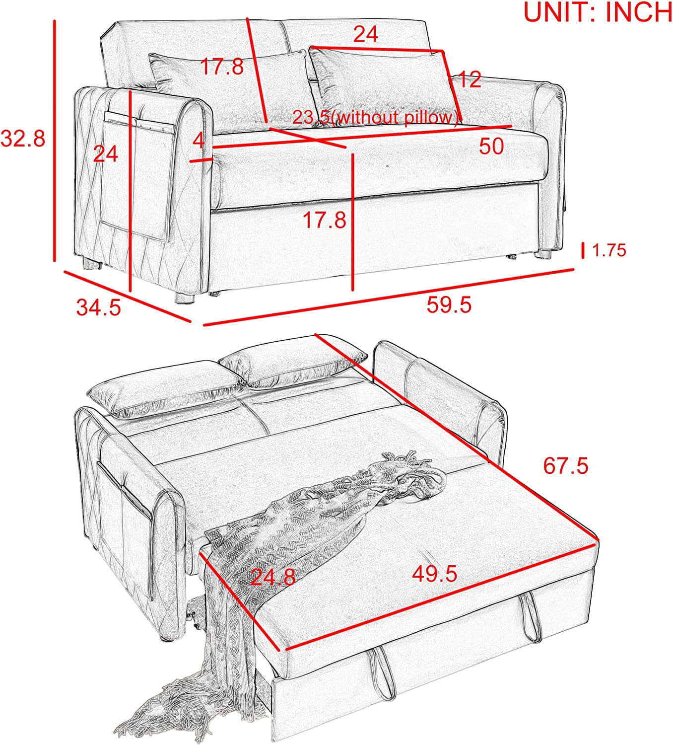 59.9" Modern Convertible Velvet Loveseat Sofa with Adjustable Backrest